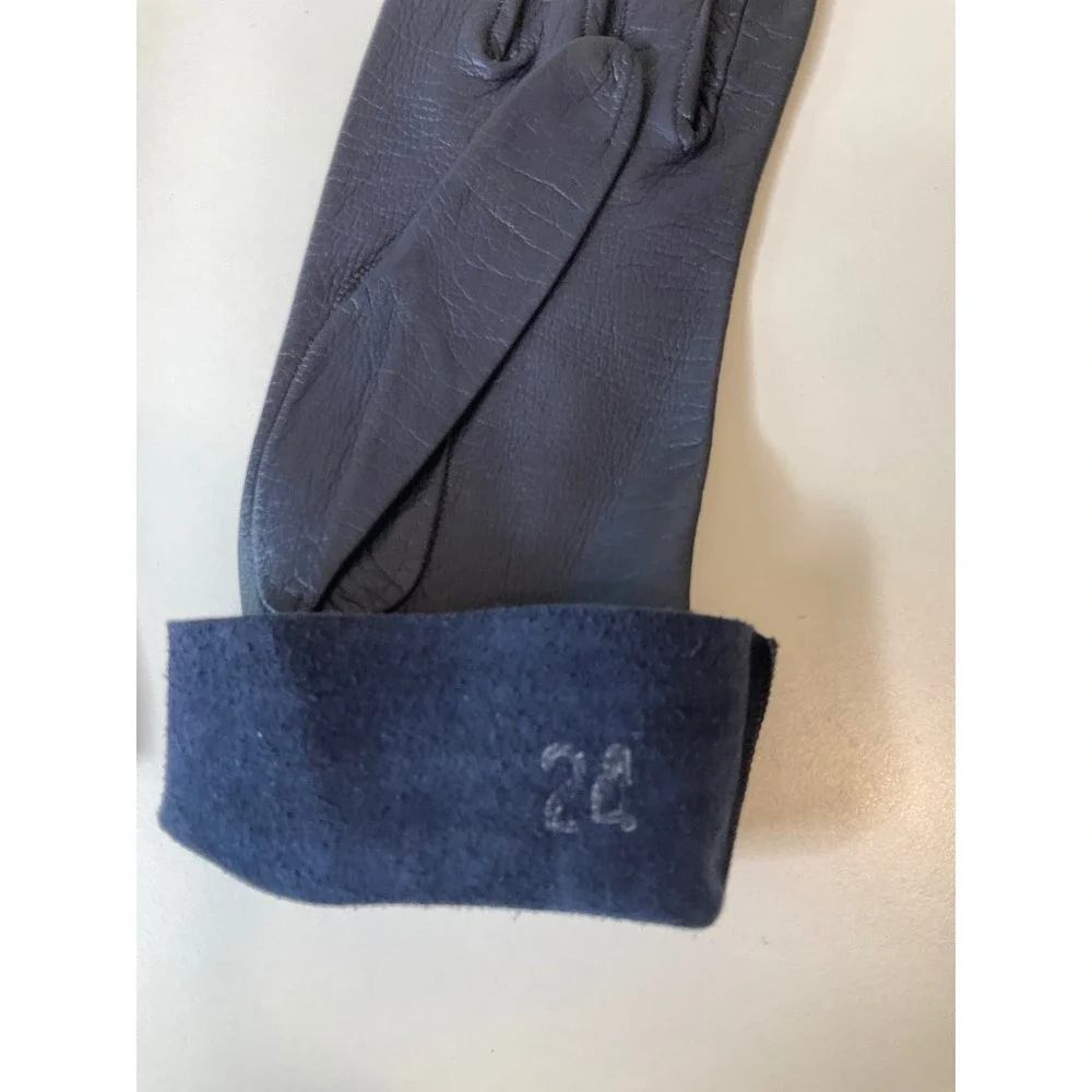 Vtg Suede Leather Gloves Navy Blue Short Table Cut Driving Chic Feminine Retro